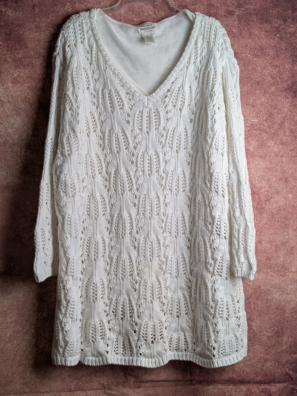 Brownstone Studio New York Cream Cable Knit Tunic Sweater 3X Cotton